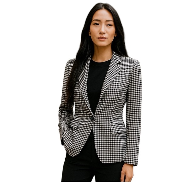 Banana Republic Jackets & Blazers - Banana Republic Black White Check Blazer Long and Lean Fit Petite Tailoring  4P